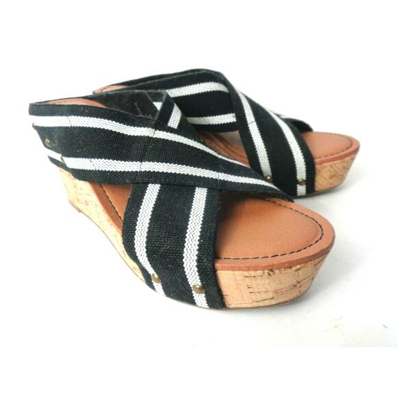 CROWN VINTAGE 9M Anthropologie Black White Elastic Slide Wedge Sandals Shoes - Picture 2 of 8